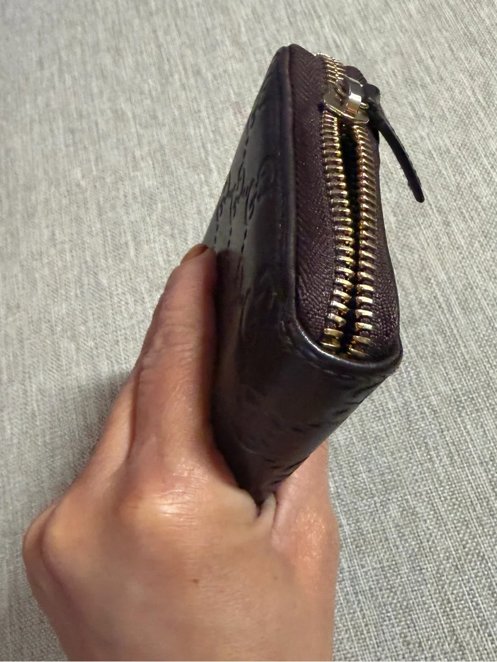 Gucci Dark Brown Embossed GG Leather Continental Wallet with Gold Button